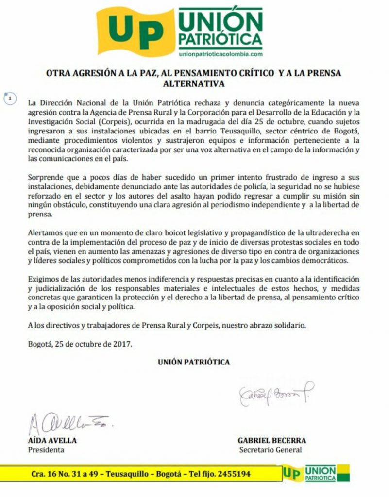Comunicado de Solidaridad