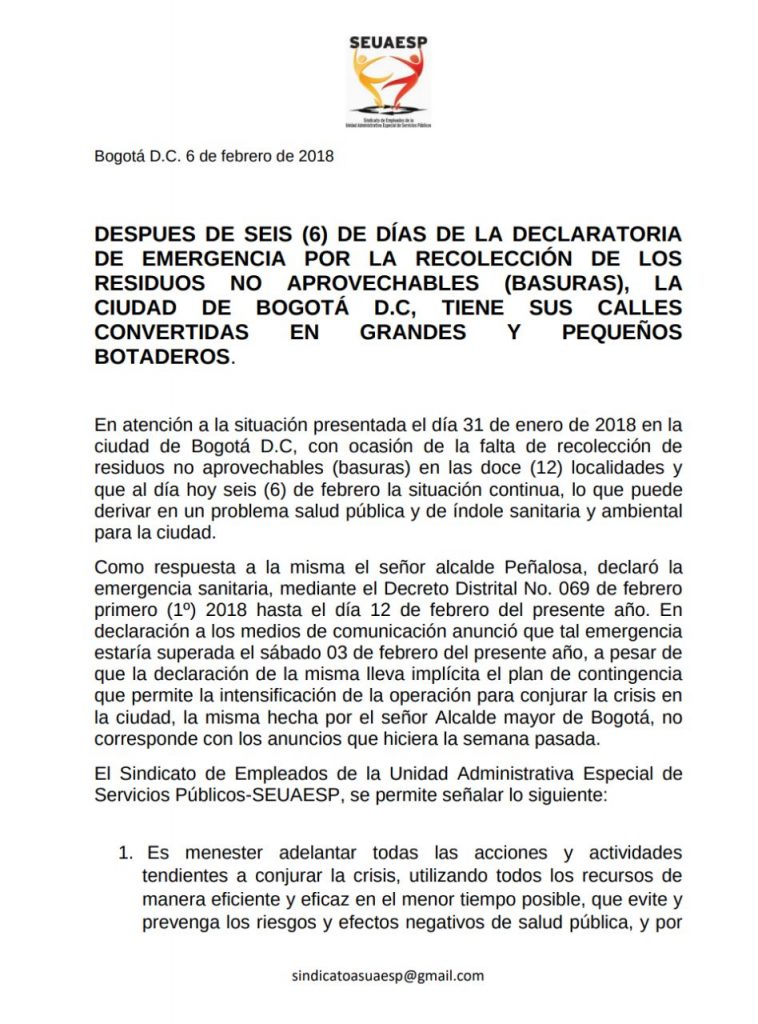 Comunicado Aguas Bogotá